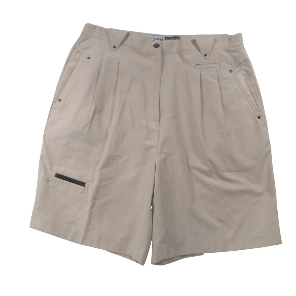 Jamie Sadock Beige Pleated Golf Shorts Womens Size 14 High Waist Studded Pockets